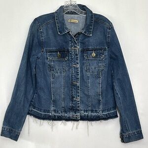Distressed Denim Jacket released hem pulled strings Vintage Blue M by De…